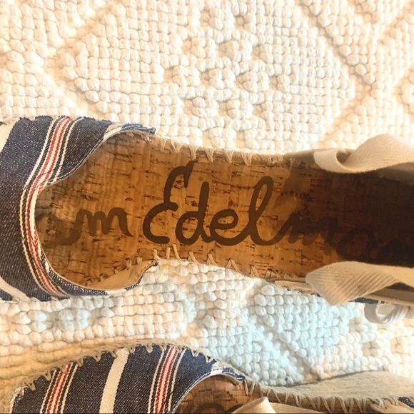 Sam Edelman Espadrille Blue and Red Striped Wedge Sandals - Picture 10 of 10